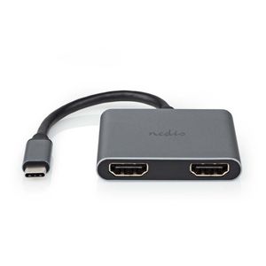 Nedis CCGB64670BK01 Usb Multi-port Adapter Usb 3.2 Gen 1 Usb-c™ Male 2x Hdmi™ 0.10 M Rond Vernikkeld Pvc Zwart Doos