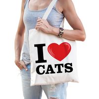 Katoenen tasje I love cats/ katten/ poezen - thumbnail