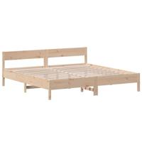 vidaXL Bedframe met hoofdbord massief grenenhout 200x200 cm, bed, slaapkamermeubel, houten bed, tweepersoonsbed, houten bedframe, bedbodem