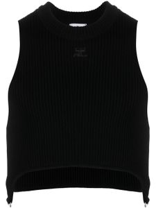 Courrèges haut crop en maille nervurée - Noir