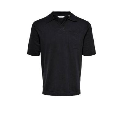 ONLY & SONS fijngebreide regular fit polo Ace donkerblauw