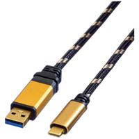 ROLINE USB 0.5m USB-kabel USB 3.2 Gen 2 (3.1 Gen 2) 0,5 m USB A USB C Zwart, Goud - thumbnail