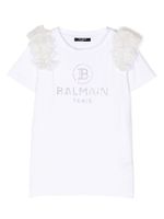 Balmain Kids t-shirt à logo strassé - Blanc