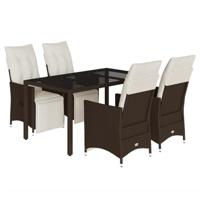 vidaXL 5-delige Bistroset met kussens poly rattan bruin, loungeset, loungeset tuin, loungeset buiten, tuinset, terrasset, tuinset lounge