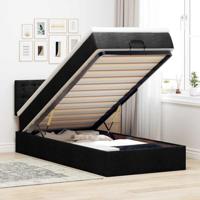vidaXL Ottoman bed met matras en LED's 90x200 cm stof zwart, bed, ottoman bed, onderbed met opbergruimte, bed met opbergruimte, gestoffeerd bed