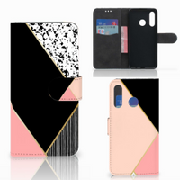 Huawei P30 Lite (2020) Book Case Zwart Roze Vormen