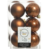 24x stuks kunststof kerstballen kaneel bruin 6 cm glans/mat