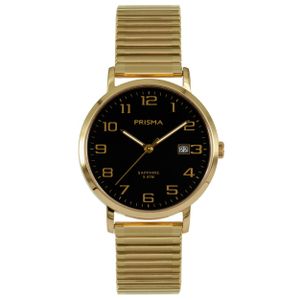 Prisma P.1755 Horloge rekband staal goudkleurig-zwart 37 mm