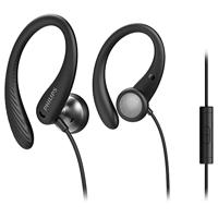 Philips A1105BK/00 Sport Hoofdtelefoon met Microfoon (In-Ear, Flexibel Oorhaakjes, Basopeningen, IPX2 Zweetbestendig, Stevige Pasvorm, Afstandsbediening in Het Snoer) Zwart - 2020/2021 Model