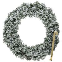 Kerstkrans 60 cm - groen - besneeuwd - met gouden hanger/ophanghaak - kerstversiering - thumbnail