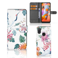 Samsung Galaxy M11 | A11 Telefoonhoesje met Pasjes Bird Flowers