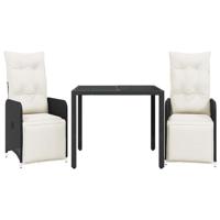 vidaXL 3-delige Bistroset met kussens poly rattan zwart