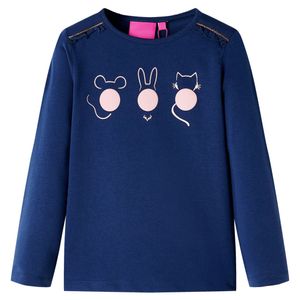 Kindershirt met lange mouwen dierenprint 92 marineblauw