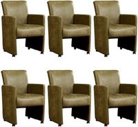 Set van 6 Olijfgroene leren moderne eetkamerfauteuils Elegant - Kenia Leer Olive (olijfgroen leer) - thumbnail