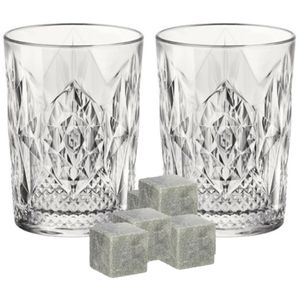 Luxe whiskyglazen set 6x stuks 390 ml met 9x whisky ijsblokstenen