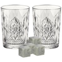 Luxe whiskyglazen set 6x stuks 390 ml met 9x whisky ijsblokstenen - thumbnail