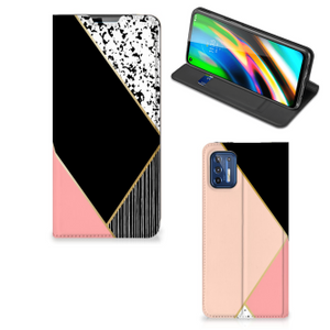 Motorola Moto G9 Plus Stand Case Zwart Roze Vormen