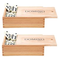 Domino spel dubbel/double 9 in houten doos 110x stenen