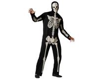Atosa Skeletkostuum voor volwassenen, heren, licht op in het donker, kostuums voor Halloween, carnaval, themafeesten, inclusief hoofdtooi, lange overall, comfortabel, origineel, XXL