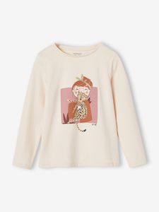 T-shirt motief "Egerie" (muze) meisjes lange mouwen beige (poederkleur)