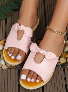 Summer Synthetic Leather Plain Slide Sandals