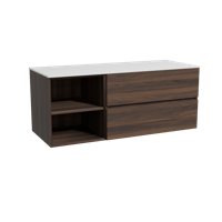 Storke Edge zwevend badmeubel 130 x 52 cm notenhout met Tavola enkel of dubbel wastafelblad in solid surface mat wit - thumbnail