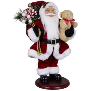 Kerstman beeld - H45 cm - rood - staand - op sokkel - kerstpop   -