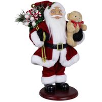 Kerstman beeld - H45 cm - rood - staand - op sokkel - kerstpop   - - thumbnail