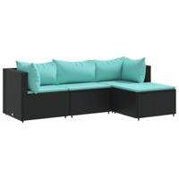 vidaXL 4-delige Loungeset met kussens poly rattan zwart, tuinset, tuinmeubel, terrasset, tuinbank, terrasmeubel, loungebank, loungeset tuin