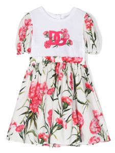 Dolce & Gabbana Kids robe fleurie à logo imprimé - Blanc