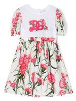 Dolce & Gabbana Kids robe fleurie à logo imprimé - Blanc