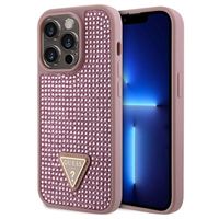 iPhone 15 Pro Guess Rhinestones Triangle Metal Logo Case - Pink - thumbnail