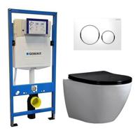 Geberit Toiletset Shorty Flatline Zwart Rimfree Softclose Quickrelease Toiletbril Sigma 20 Wit
