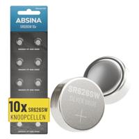 ABSINA SR626SW Horlogebatterij 1,55V zilveroxide 10-pack - Knoopcellen SR626SW lekvrij & lange houdbaarheid - 377 / SR66 / SR626 / 626 / AG4 - Batterij SR626SW, Horlogebatterijen SR626SW Knoopcel