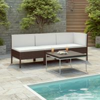 3-delige Loungeset met kussens poly rattan bruin - thumbnail