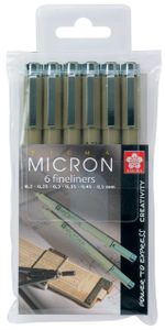 Fineliner Sakura pigma micron set 6stuks zwart