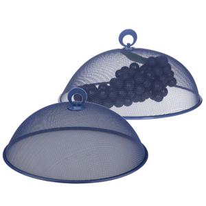 Vliegenkap/voedselkap - 2x - rond - D30 x H15 cm - blauw - buiten eten - anti insecten - metaal