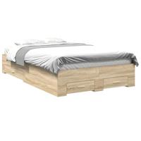 vidaXL Minimalistisch Tweepersoons Bed Frame met 4 Lades voor Opslag Glad MDF Constructie en Licht Eiken Afwerking Stijlvol Slaapkamer Meubilair Volwassenen Hedendaagse Volwassen