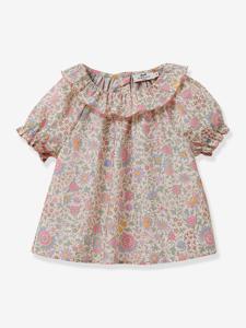 Meisjesblouse Libertystof Alicia Chintz CYRILLUS lichtroze