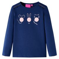 Kindershirt met lange mouwen dierenprint 128 marineblauw