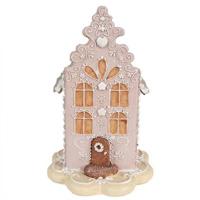 Clayre & Eef Gingerbread house 20 cm Roze Polyresin Kerstdecoratie