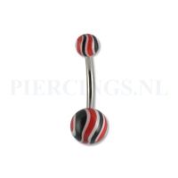 Navelpiercing gegolfd zwart-rood - thumbnail