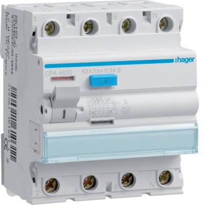 Hager CPA463D zekering Aardlekschakelaar Type S 4 module(s)