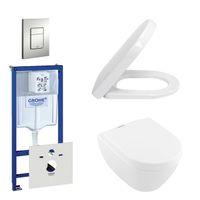 Villeroy & Boch ViFresh Toiletset - inbouwreservoir - diepspoel wandcloset - softclose - bedieningsplaat verticaal/horizontaal - mat chroom 0720002/0729205/0124060/sw60341/