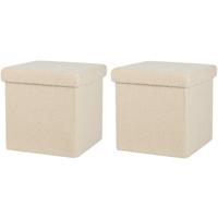 Poef Teddy BOX - 2x - hocker - opbergbox - beige - polyester/mdf - 38 x 38 cm - opvouwbaar