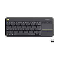 Logitech K400 Plus Draadloos Touch Toetsenbord, Huiskamer Toetsenbord, Home Cinema PC op TV, Touchpad, Windows/Android, Laptop/Tablet, Unifying Receiver, Zwart, Indeling: VS QWERTY