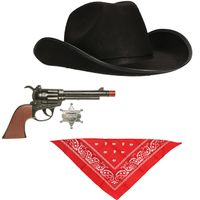 Zwarte carnaval verkleed cowboyhoed/zakdoek/pistool - thumbnail