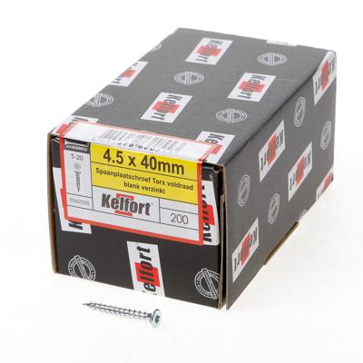 Kelfort Spaanplaatschroef platverzonken kop verzinkt T20 voldraad 4.5 x 40mm Kelfort Spaanplaatschroef platverzonken kop verzinkt T20 voldraad 4.5 x 40mm