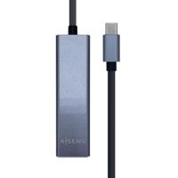 AISENS - A109-0396 USB3.1 Gen1 USB-C naar Gigabit Ethernet 10/100/1000 Mbps + Hub 3xUSB3.0, grijs, 15 cm