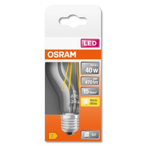 OSRAM 4058075112216 LED-lamp Energielabel E (A - G) E27 Peer 4 W = 40 W Warmwit (Ø x l) 60 mm x 105 mm 1 stuk(s)